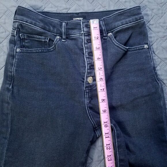 Express Jeans Womens 2S Black Skinny Súper High Rise Button Fly Dark Denim - Picture 6 of 12